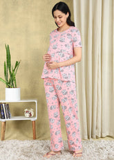 Popcorn Pink Maternity and Feeding Night Suit