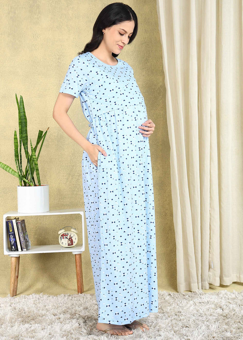 Four Hearts Cross-neck Maternity Loungewear Maxi Dress
