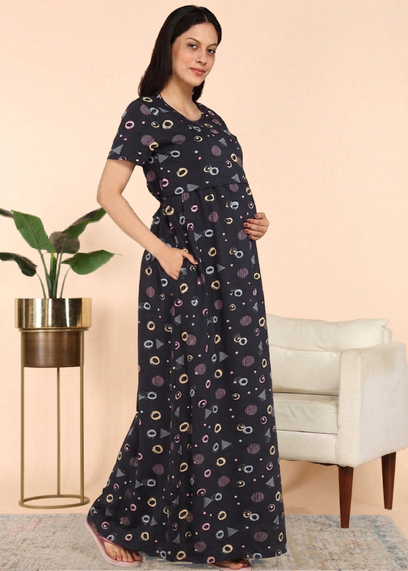 Urban Doodle Cross-neck Maternity Loungewear Maxi Dress