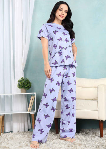 Purple Butterfly Feeding Night Suit