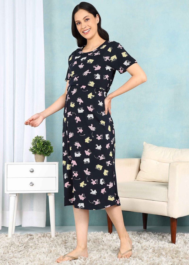 Jigsaw Black Cross-neck Maternity Loungewear Dress
