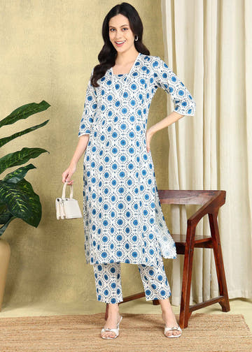 Indigo Shibori Print Straight Feeding Kurta Set