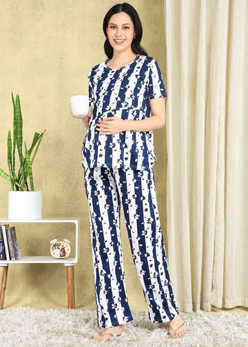 Striped Maternity and Feeding Night Suit