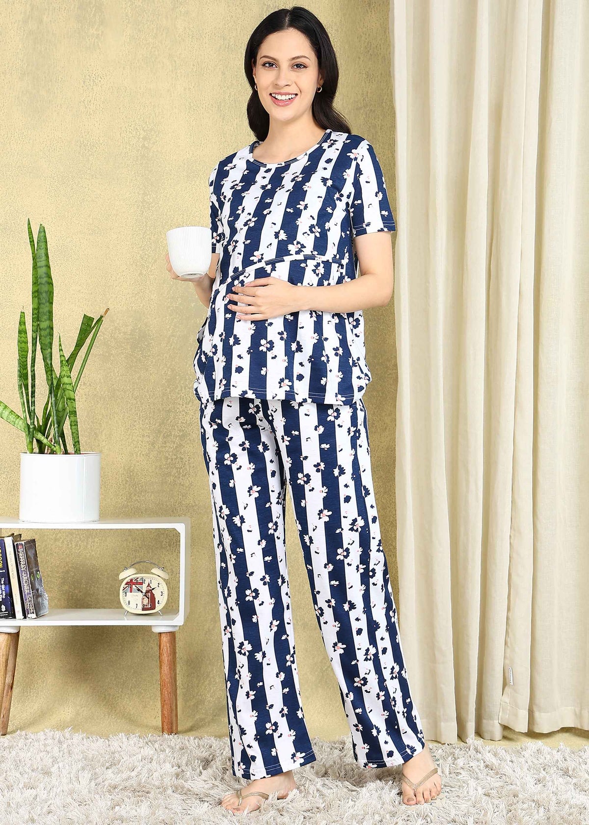 Striped Maternity and Feeding Night Suit