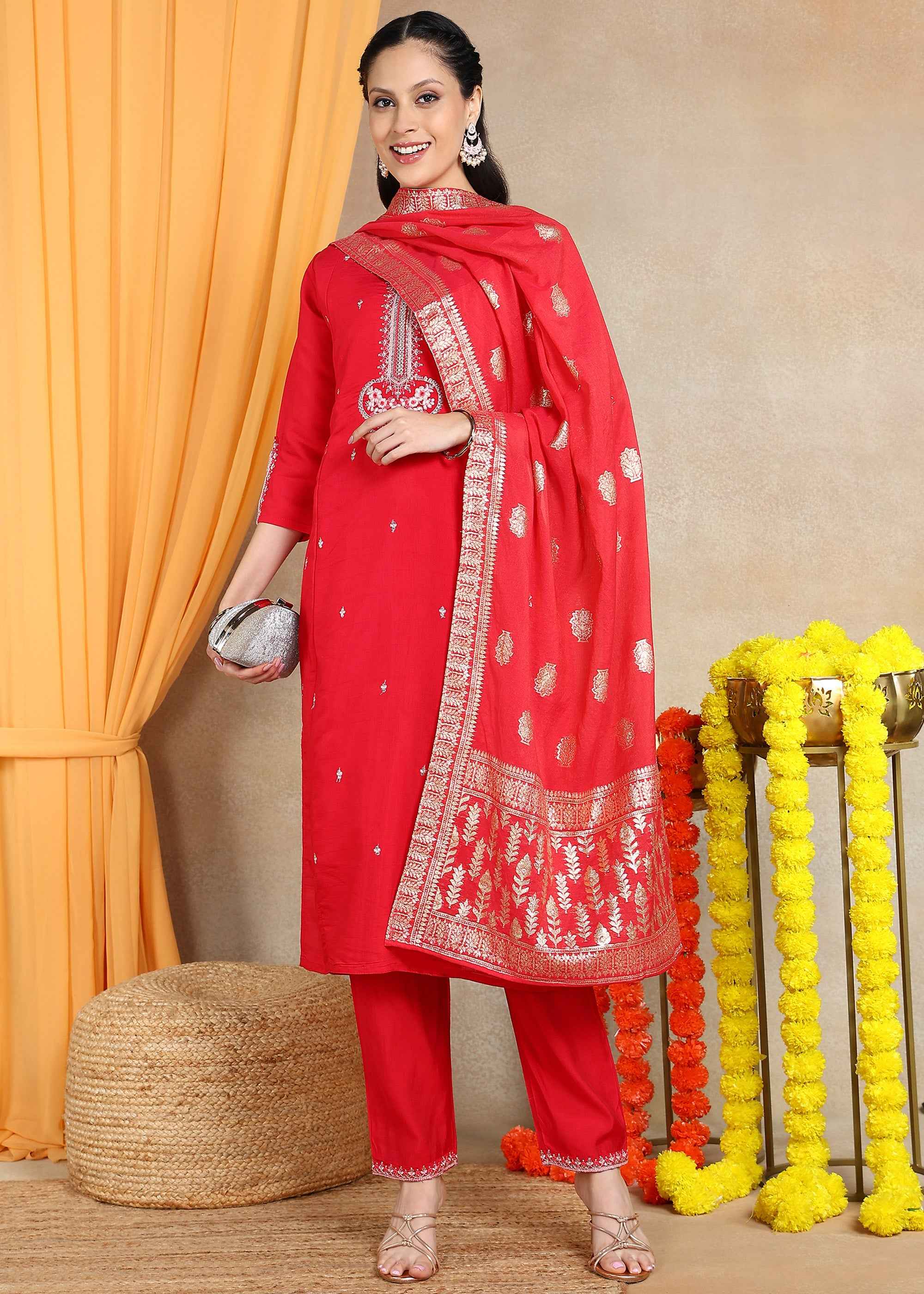Pink Festive Straight Feeding Kurta Set with Dupatta