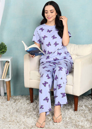 Purple Butterfly Feeding Night Suit