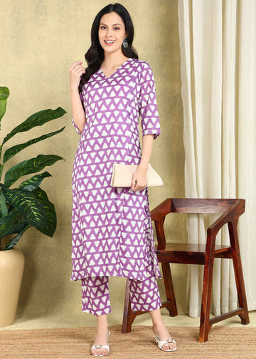 Purple Ikkat Straight Feeding Kurta Set