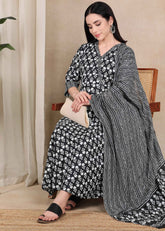 Black Pure Cotton Maternity and Feeding Kurta Set with Dupatta