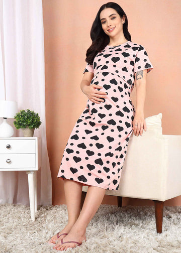 Peach Heart Cross-neck Maternity Loungewear Dress