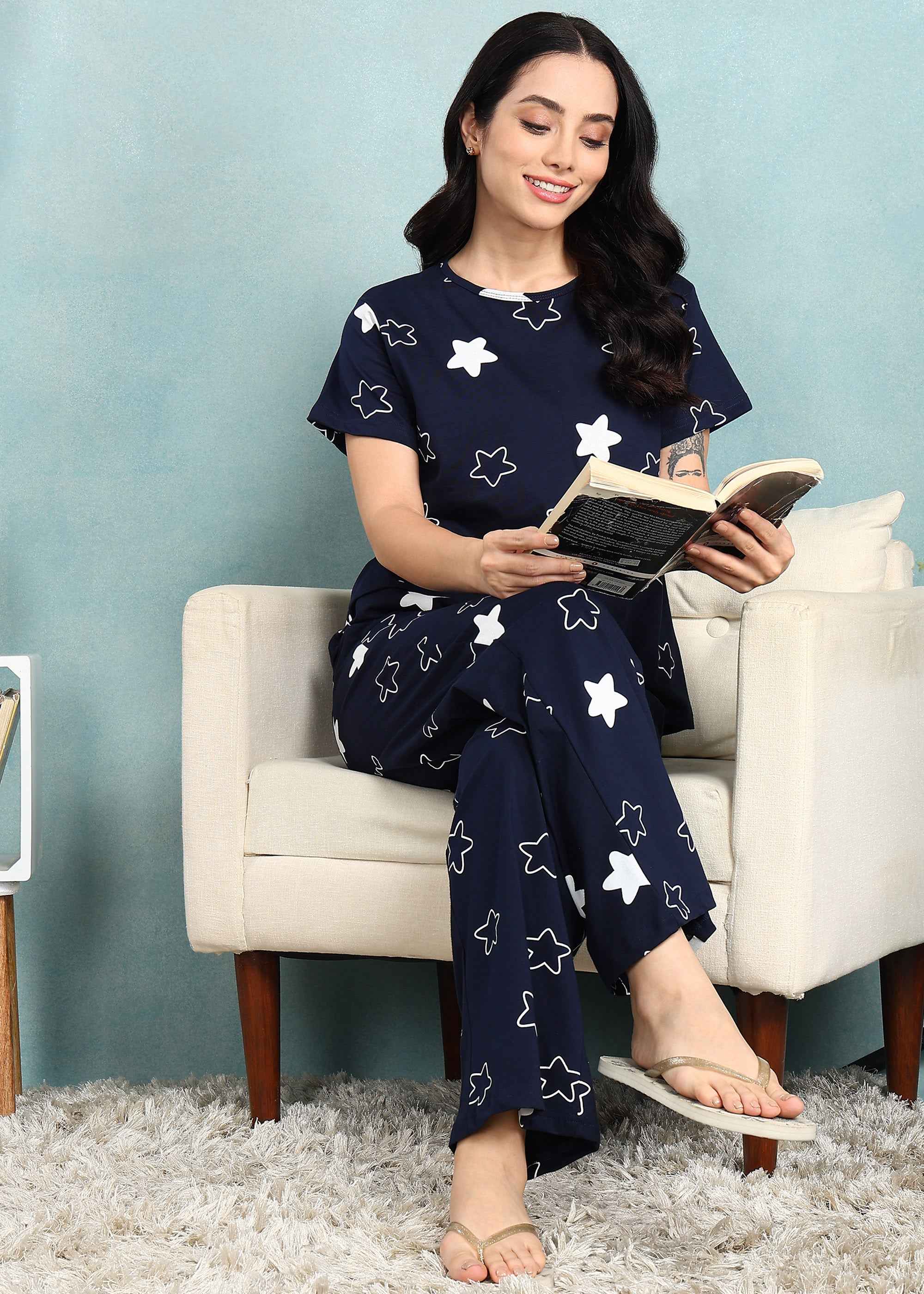 Navy Star Feeding Night Suit