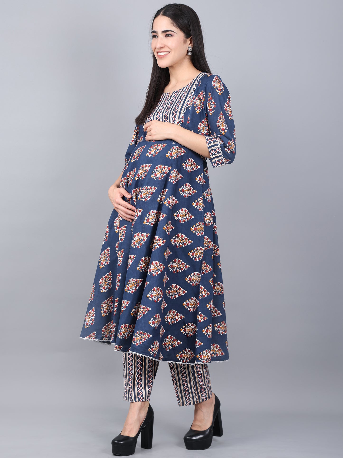 Maternity and Feeding Kurta Set With Dupatta | Pure Cotton |  Blue