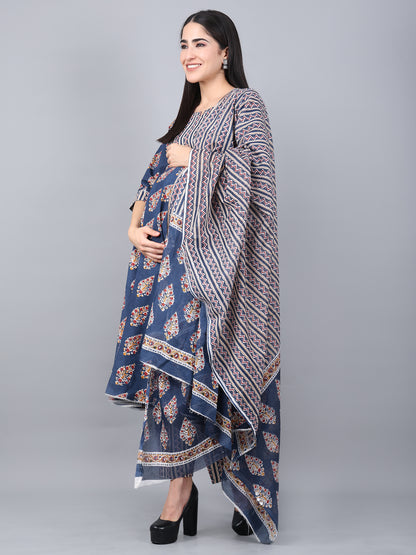 Maternity and Feeding Kurta Set With Dupatta | Pure Cotton |  Blue