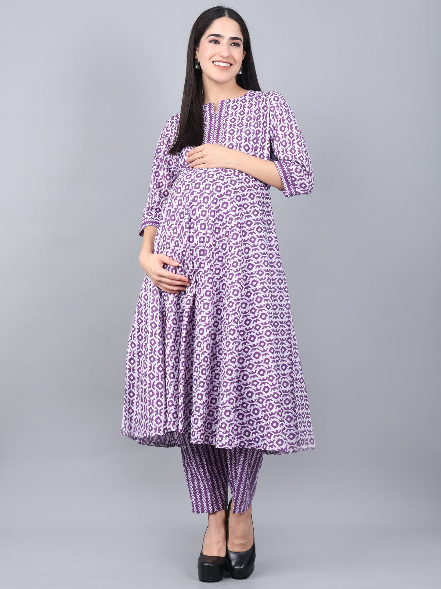 Maternity and Feeding Kurta Set | Pure Cotton | Purple