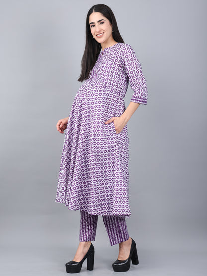 Maternity and Feeding Kurta Set | Pure Cotton | Purple