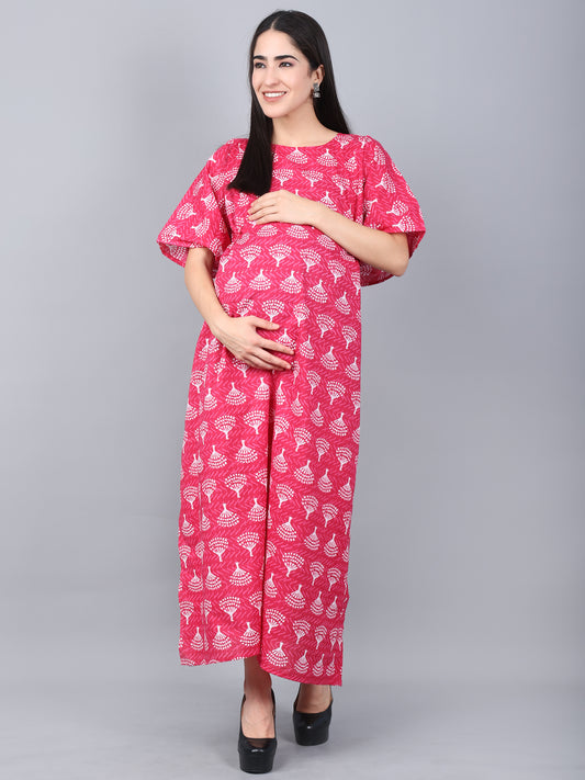 Maternity and Feeding Kaftan Full Length | Pure Cotton |  Pink