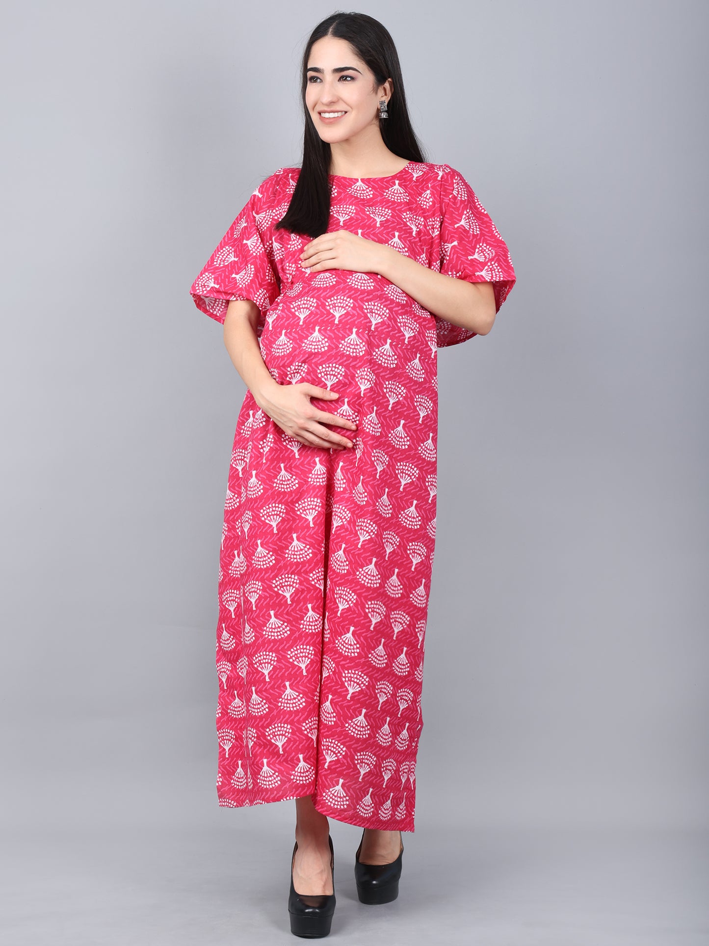 Maternity and Feeding Kaftan Full Length | Pure Cotton |  Pink