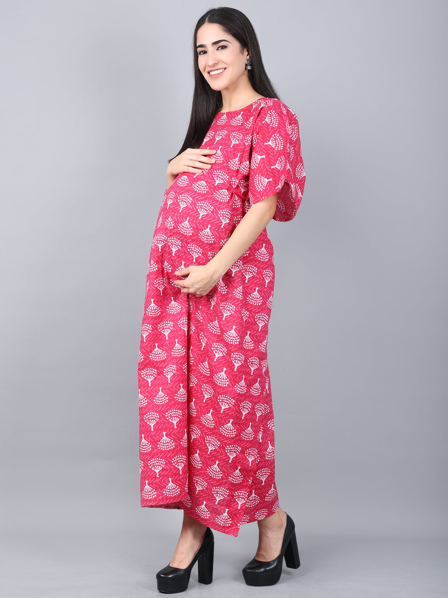 Maternity and Feeding Kaftan Full Length | Pure Cotton |  Pink