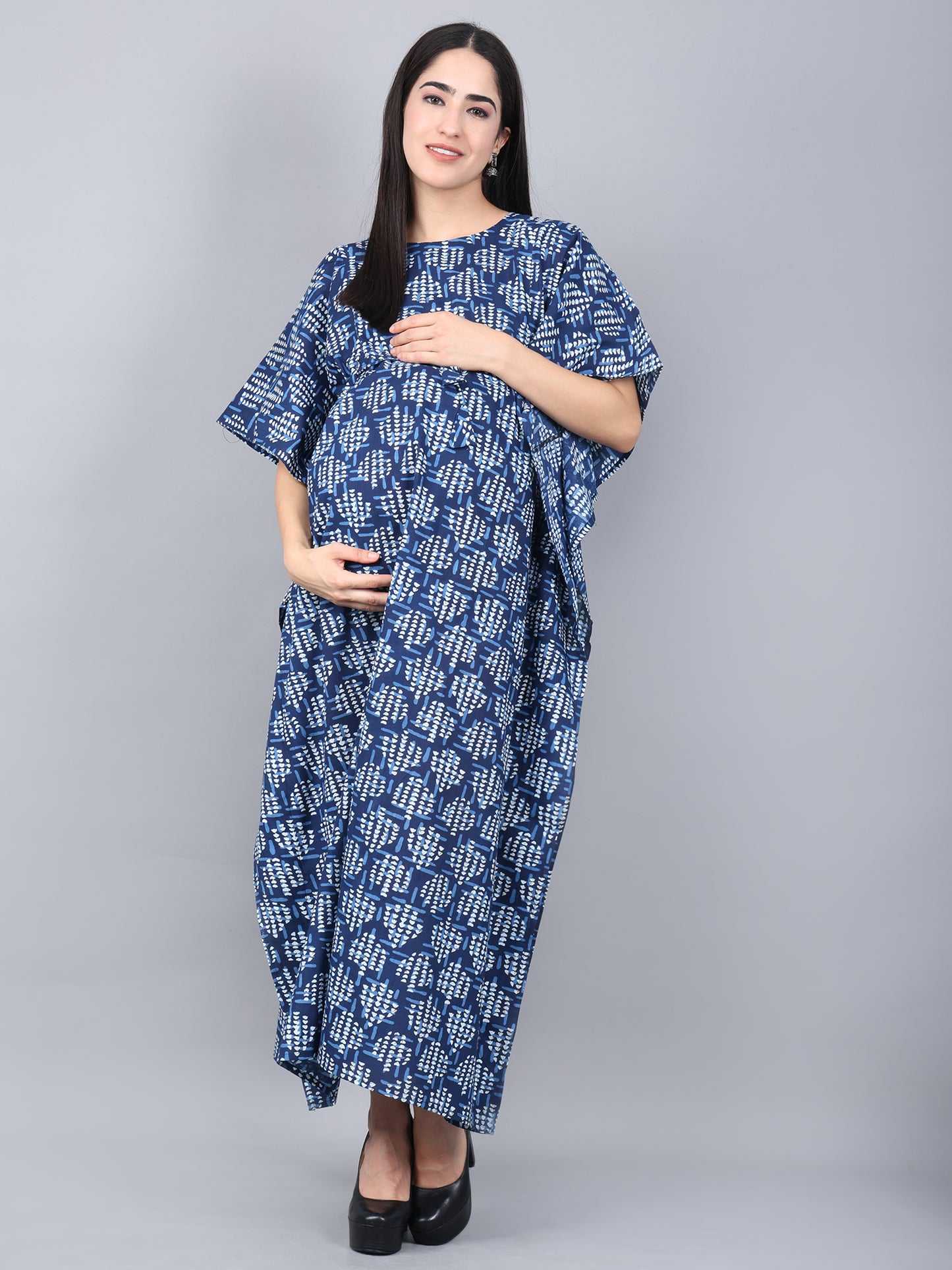Maternity and Feeding Kaftan Full Length | Pure Cotton |  Blue