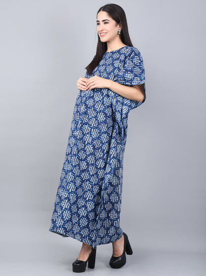 Maternity and Feeding Kaftan Full Length | Pure Cotton |  Blue