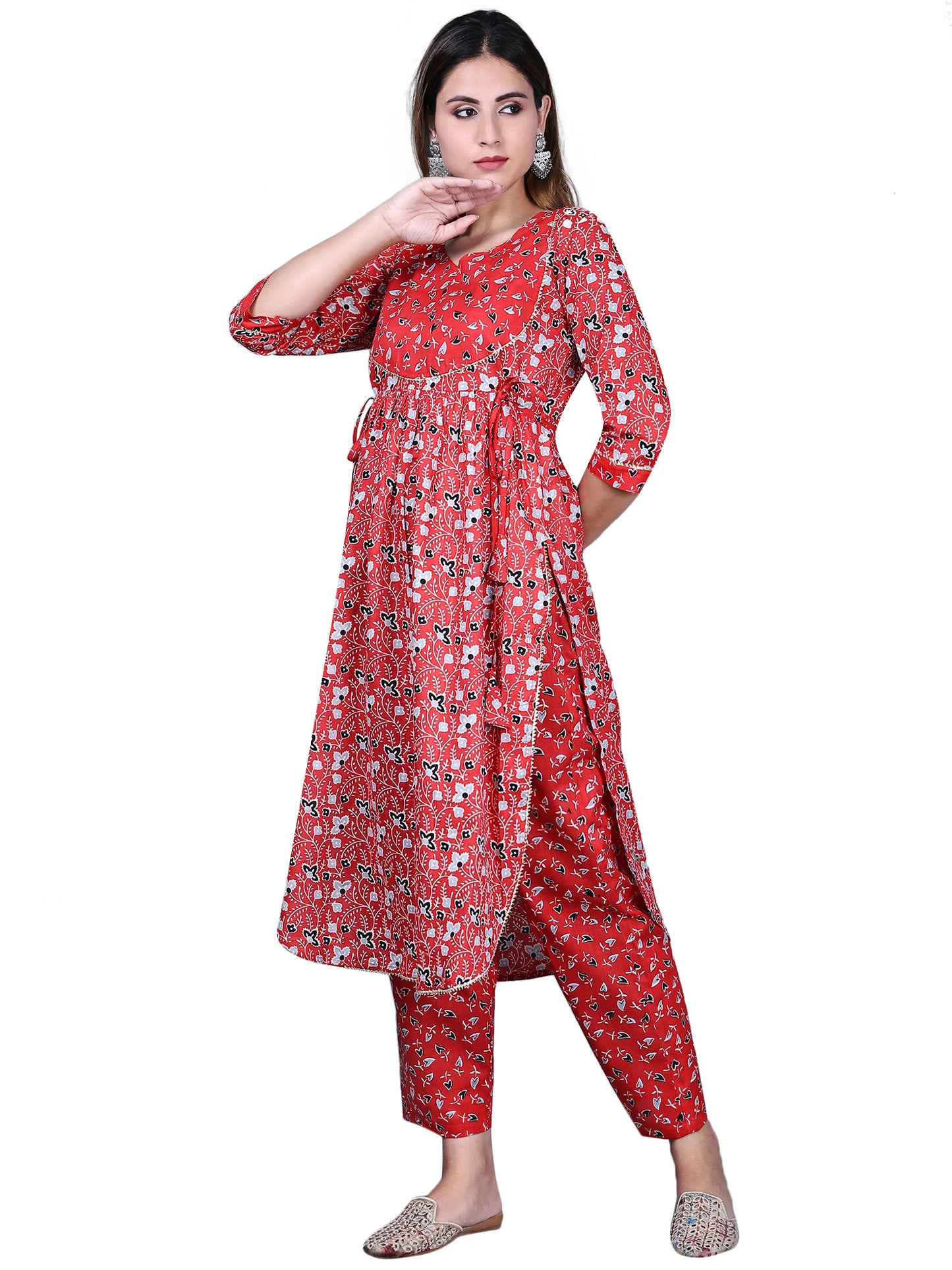 Manushree | Pure Cotton Red Printed Kurta Set