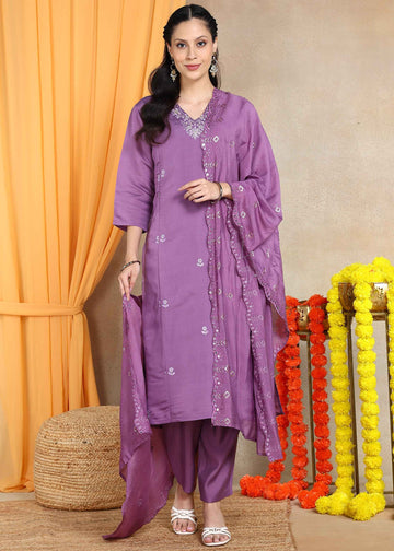 Purple Festive Straight Feeding Kurta Set with Dupatta