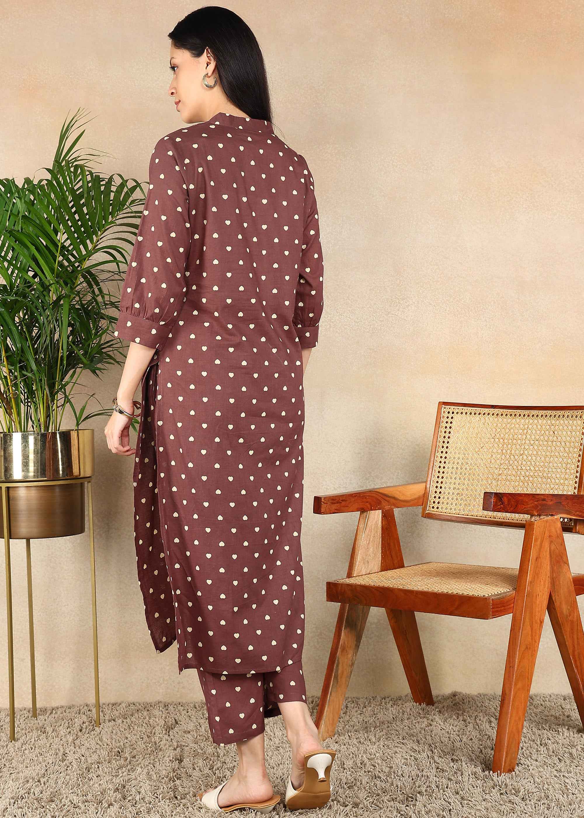 Small Hearts Brown Straight Feeding Kurta Set