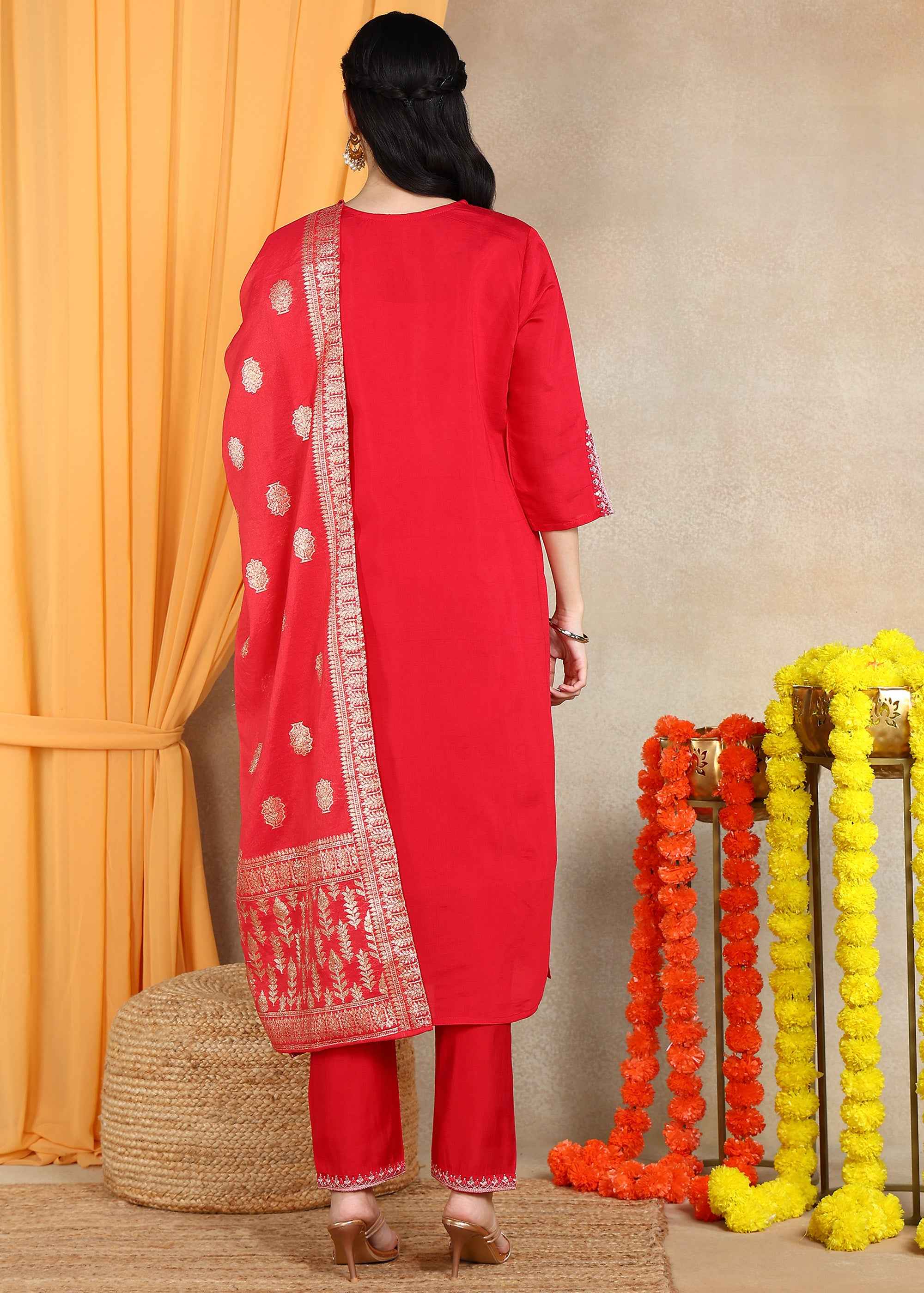 Pink Festive Straight Feeding Kurta Set with Dupatta