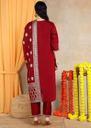 Marroon Festive Straight Feeding Kurta Set with Dupatta