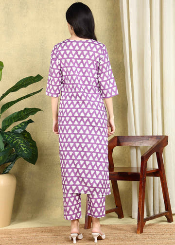 Purple Ikkat Straight Feeding Kurta Set
