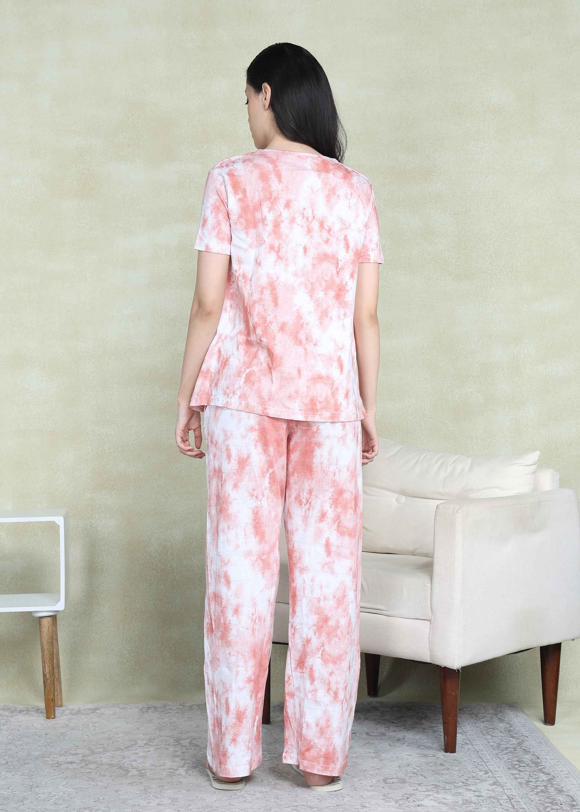 Soft Rose Tie-Dye Maternity and Feeding Night Suit