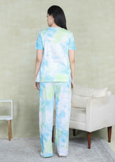 Green & Blue Tie-Dye Maternity and Feeding Night Suit