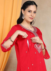 Pink Festive Straight Feeding Kurta Set with Dupatta