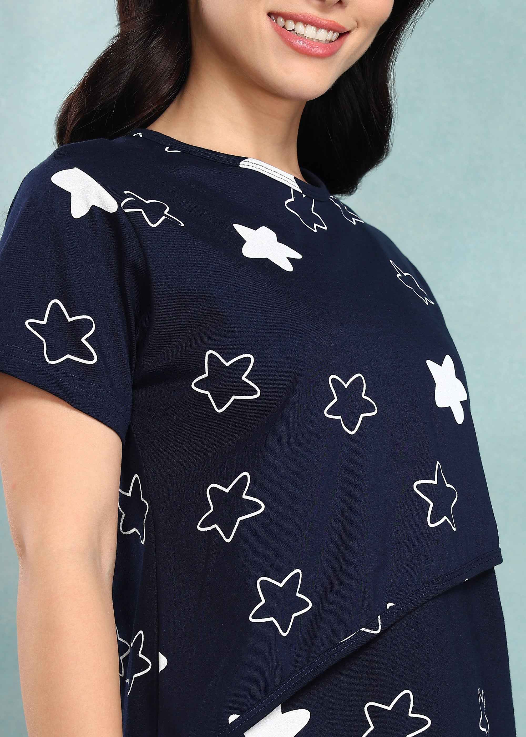 Navy Star Feeding Night Suit