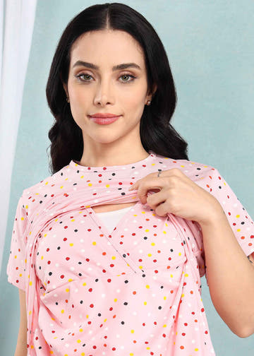Peach Polka Feeding Night Suit
