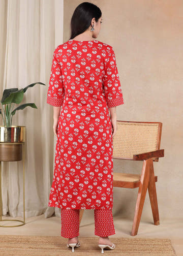 Red Pure Cotton Straight Feeding Kurta Set with Dupatta