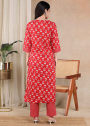 Red Pure Cotton Straight Feeding Kurta Set with Dupatta