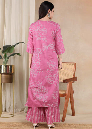 Pink Bandhani Pure Cotton Straight Feeding Kurta Set with Dupatta
