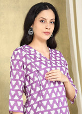 Purple Ikkat Straight Feeding Kurta Set