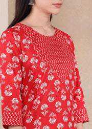 Red Pure Cotton Straight Feeding Kurta Set with Dupatta