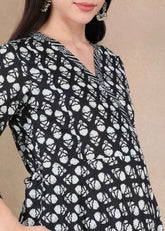 Black Pure Cotton Maternity and Feeding Kurta Set with Dupatta