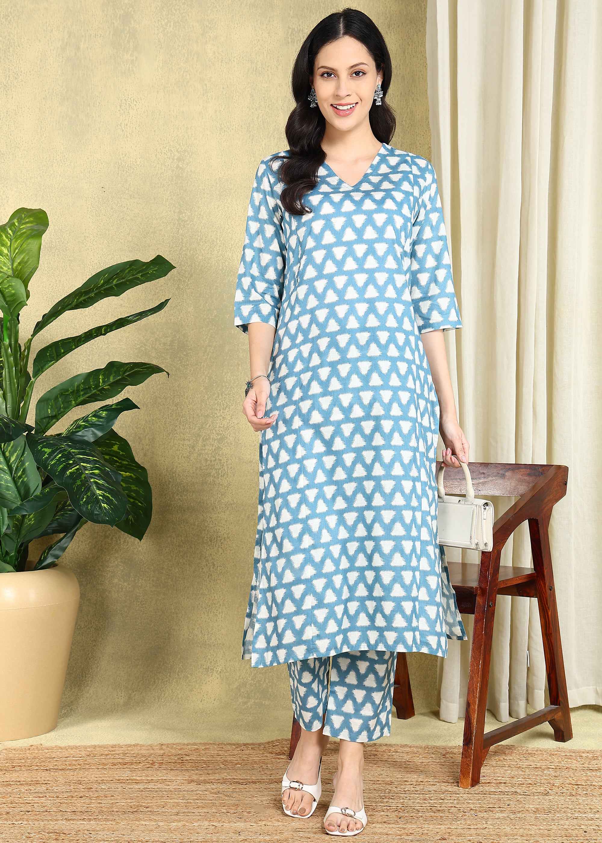 Blue Breeze Ikkat Straight Feeding Kurta Set