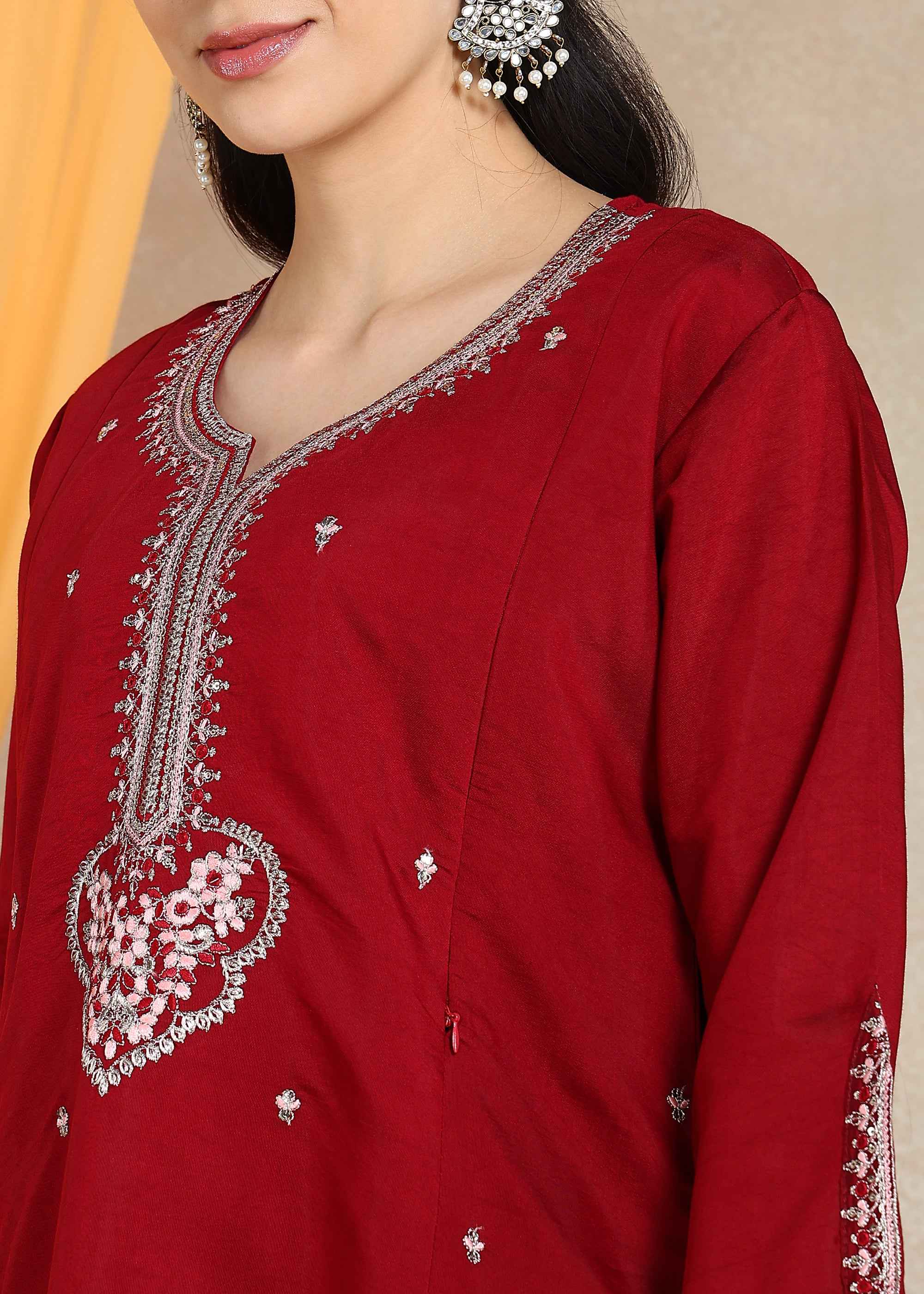 Marroon Festive Straight Feeding Kurta Set with Dupatta
