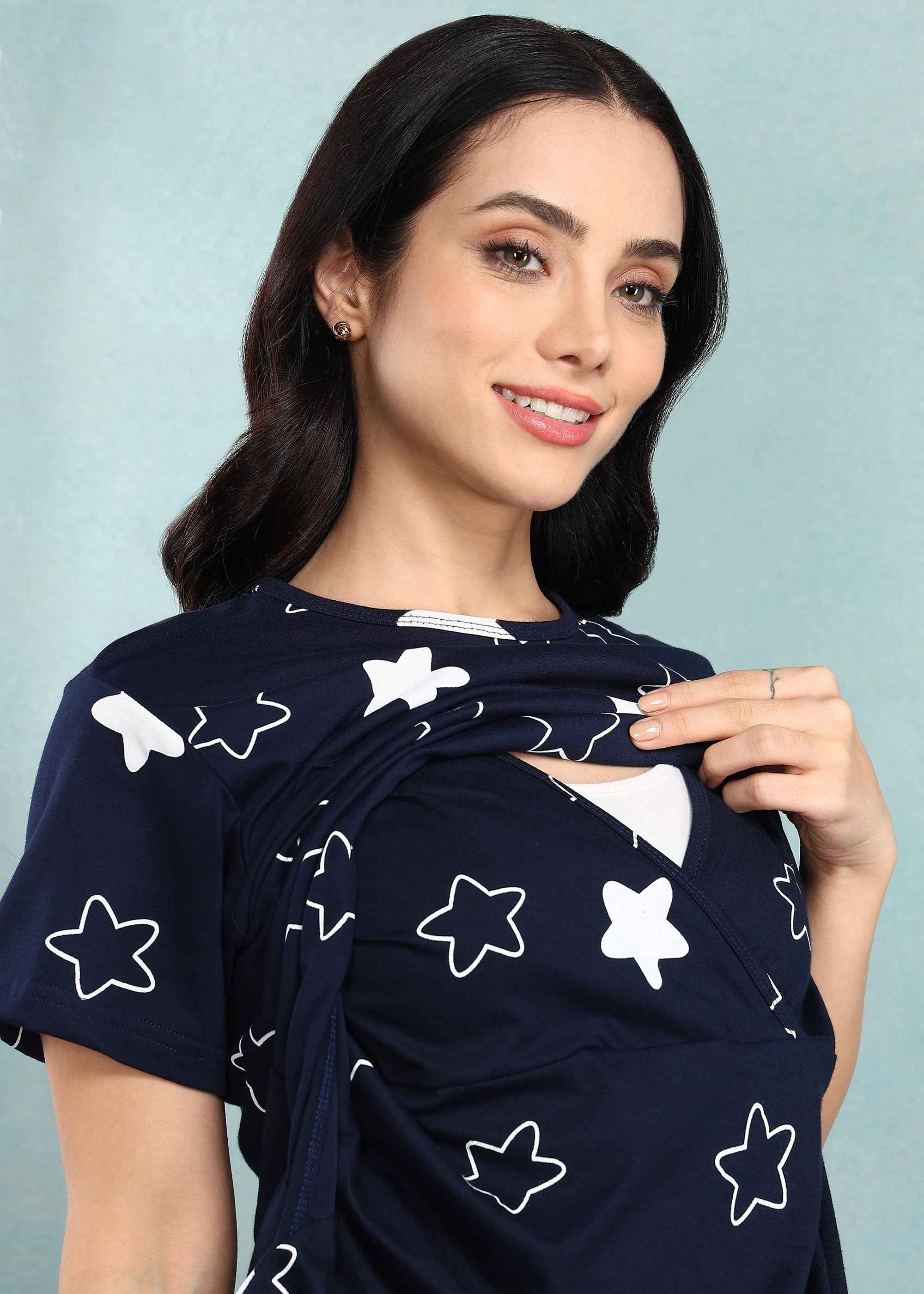 Navy Star Feeding Night Suit