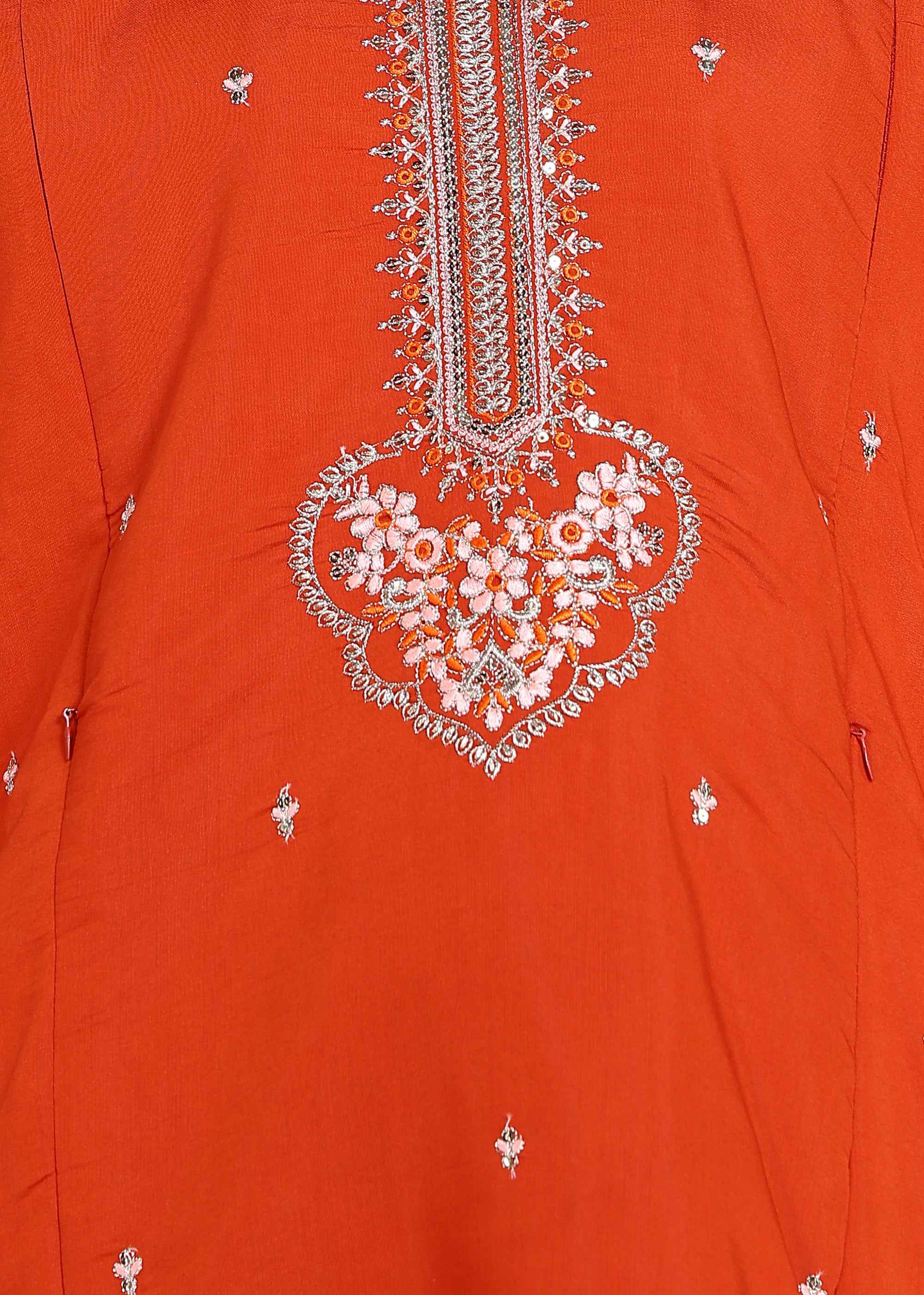 Rust Orange Festive Straight Feeding Kurta Set with Dupatta