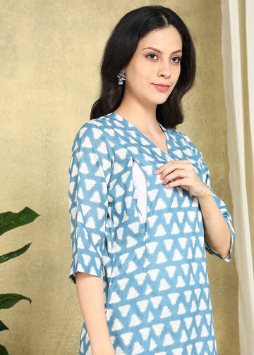 Blue Breeze Ikkat Straight Feeding Kurta Set