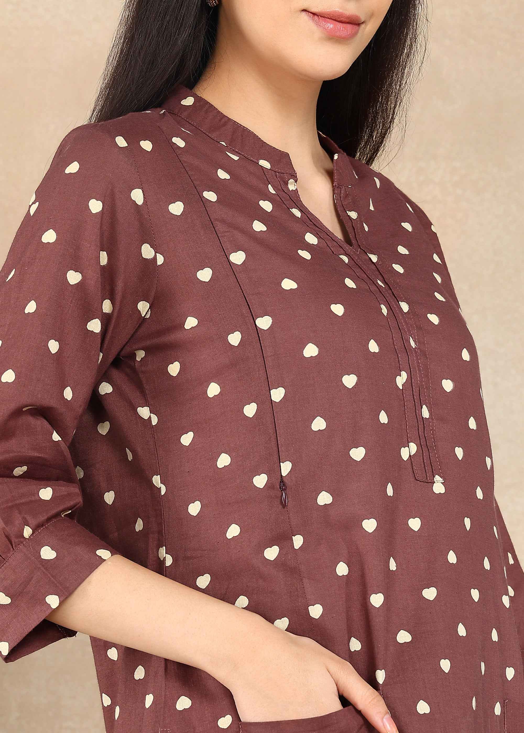 Small Hearts Brown Straight Feeding Kurta Set