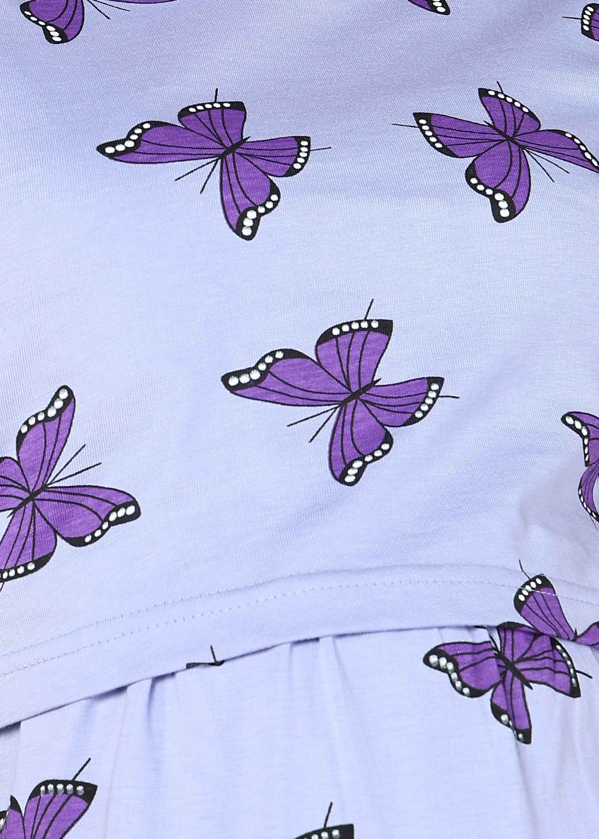 Purple Butterfly Cross-neck Maternity Loungewear Dress