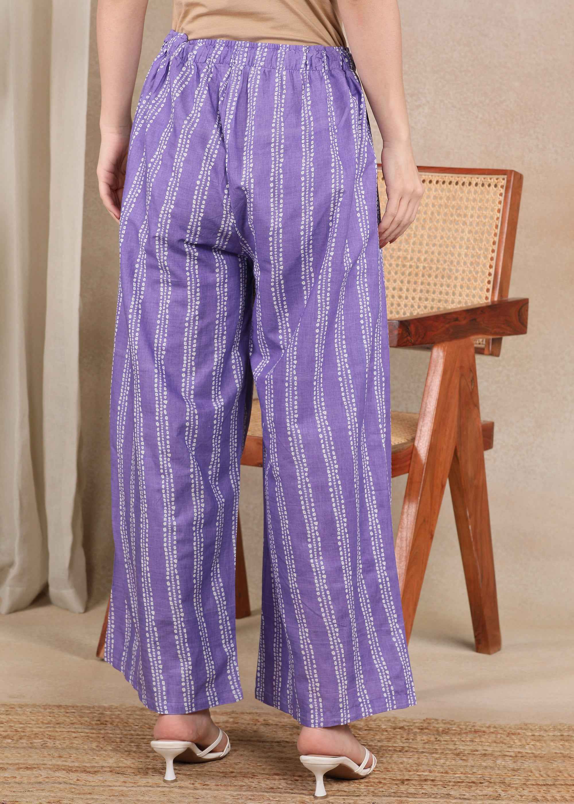 Purple Bandhani Pure Cotton Straight Feeding Kurta Set with Dupatta