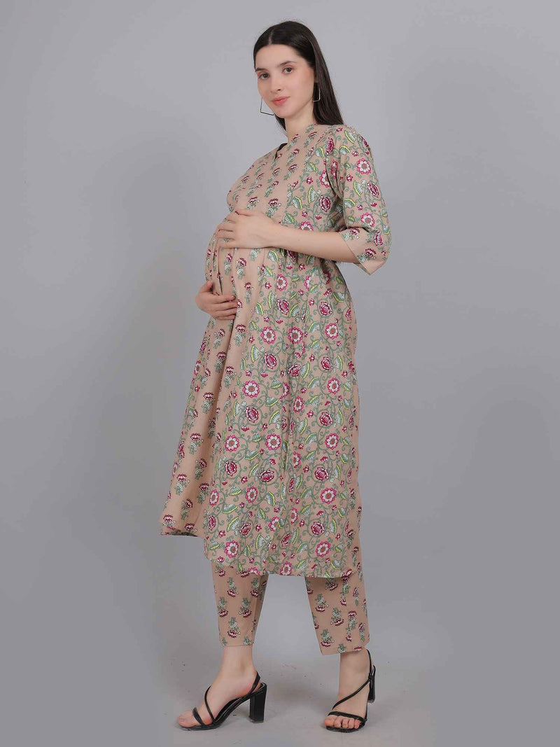 Floral Pure Cotton Maternity and Feeding Kurta Set