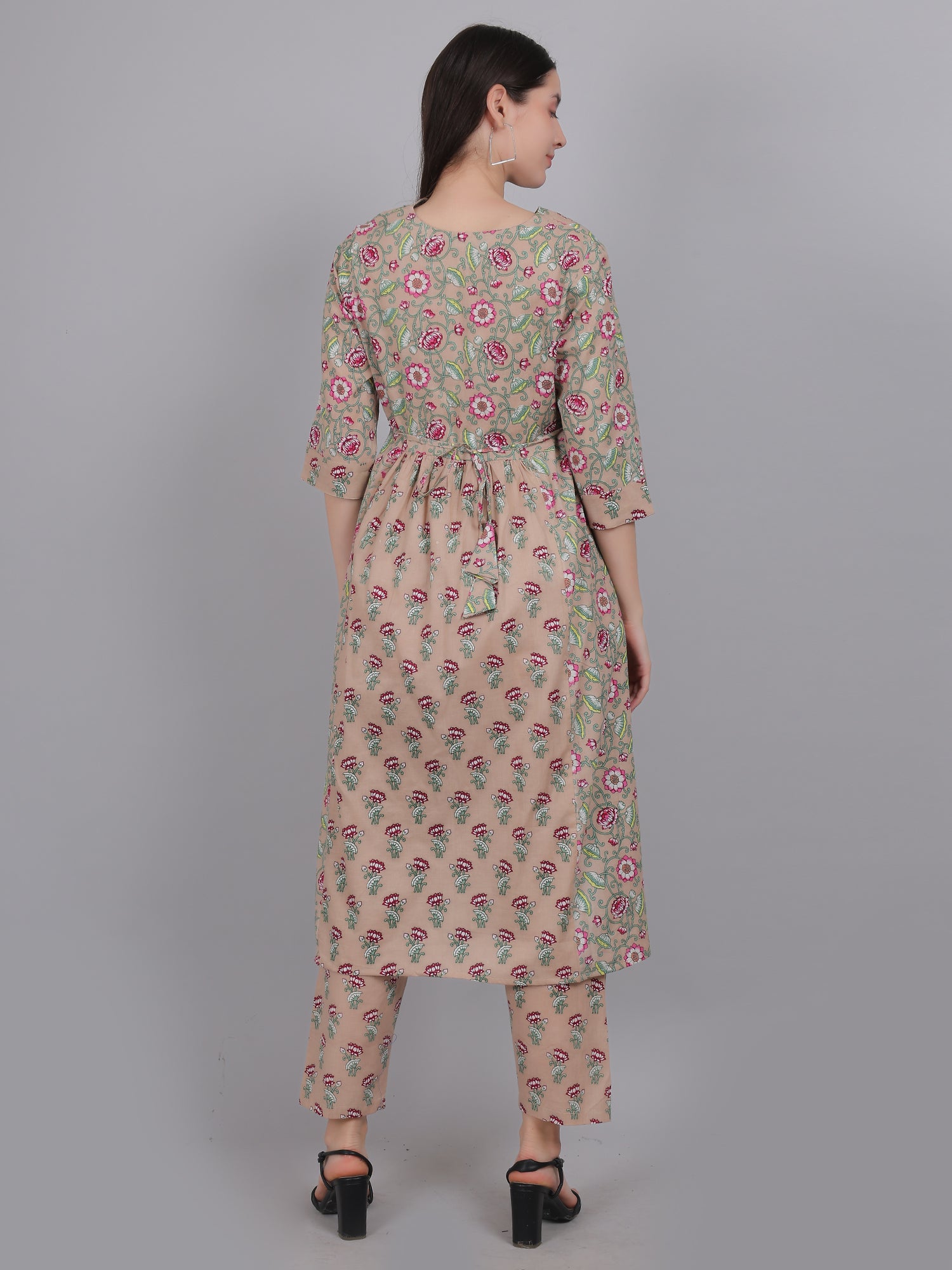 Beige-Floral-PureCotton-Maternity-Feeding-KurtaSet